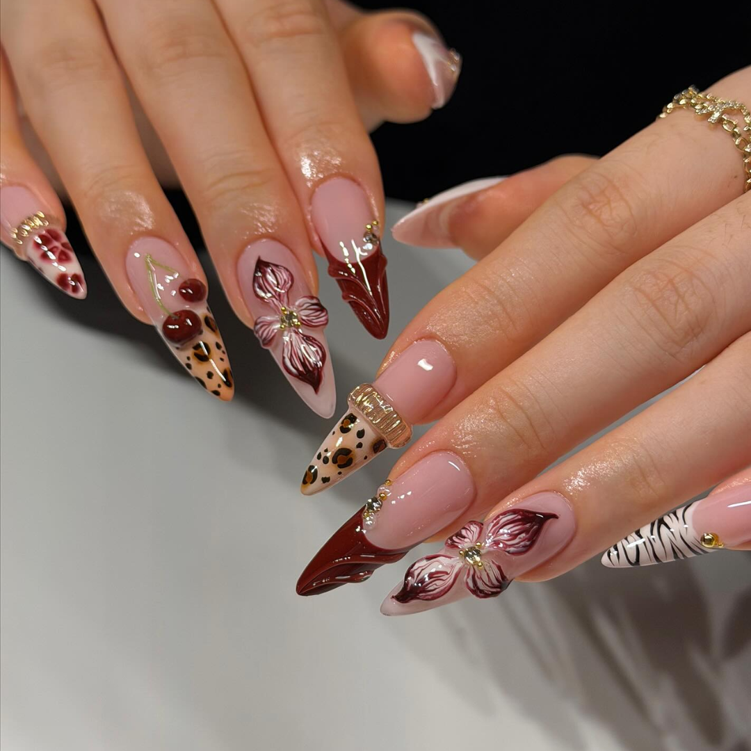 Summer Bloom press-on nails - image 9 of 13, cat-eye velvet almond