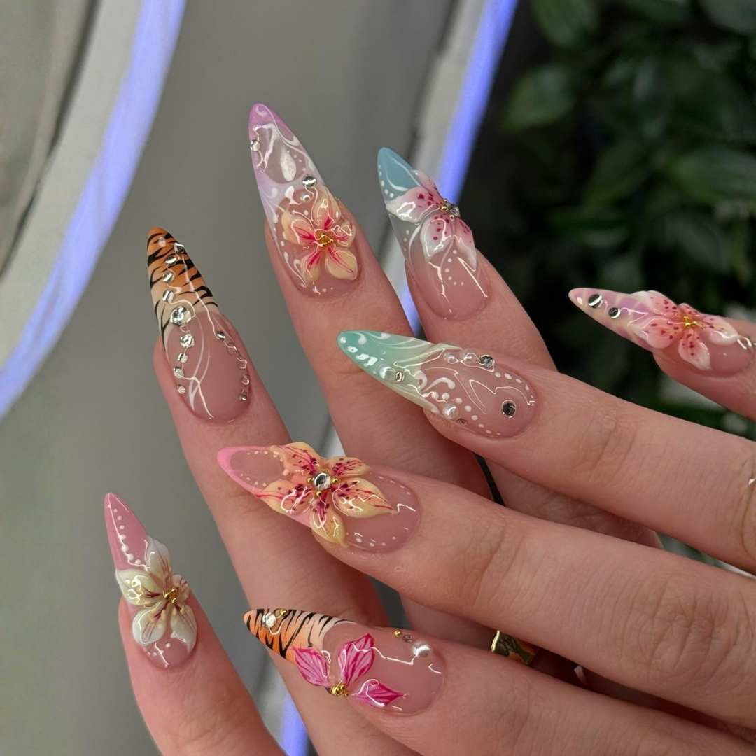 Summer Bloom press-on nails - image 8 of 13, cat-eye velvet almond