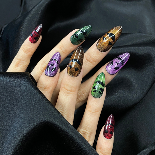 Ghost Party seasonal press-on nails - almond shape, front view