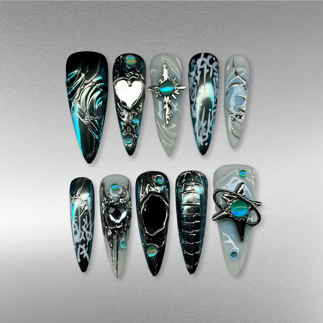 Chrome Crush press-on nails - image 6 of 15, pearl-shift coffin/ballerina