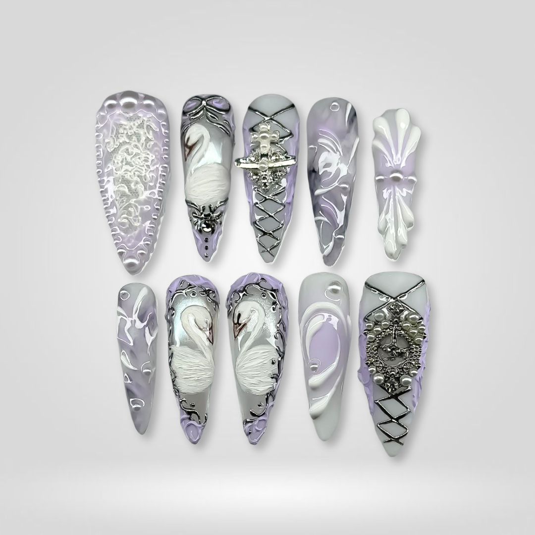 Metallic Rush pearl-shift press-on nails - almond shape, front view