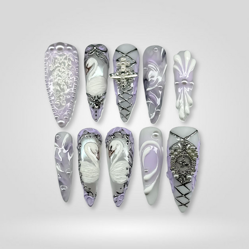 Metallic Rush pearl-shift press-on nails - almond shape, front view