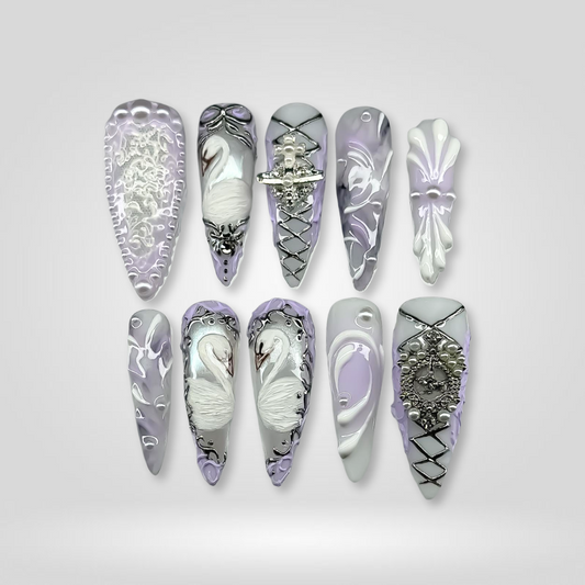 Metallic Rush pearl-shift press-on nails - almond shape, front view