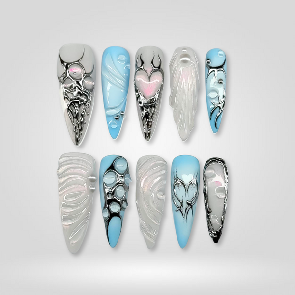 Crimson Steel | Pearl-Shift Almond Press-Ons press-on nail set