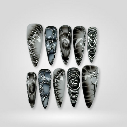 Chrome Kiss pearl-shift press-on nails - almond shape, front view