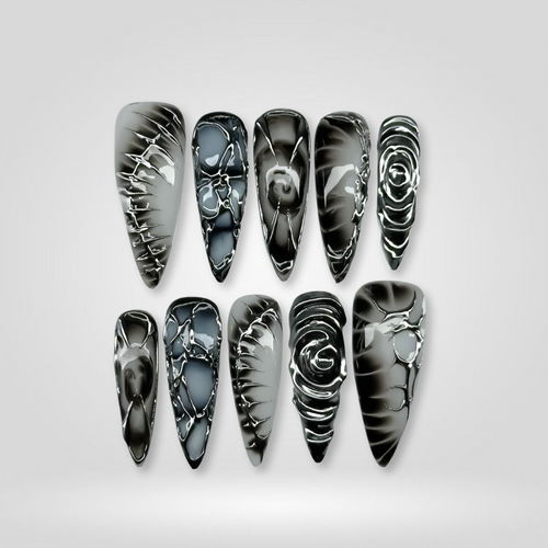 Chrome Kiss pearl-shift press-on nails - almond shape, front view