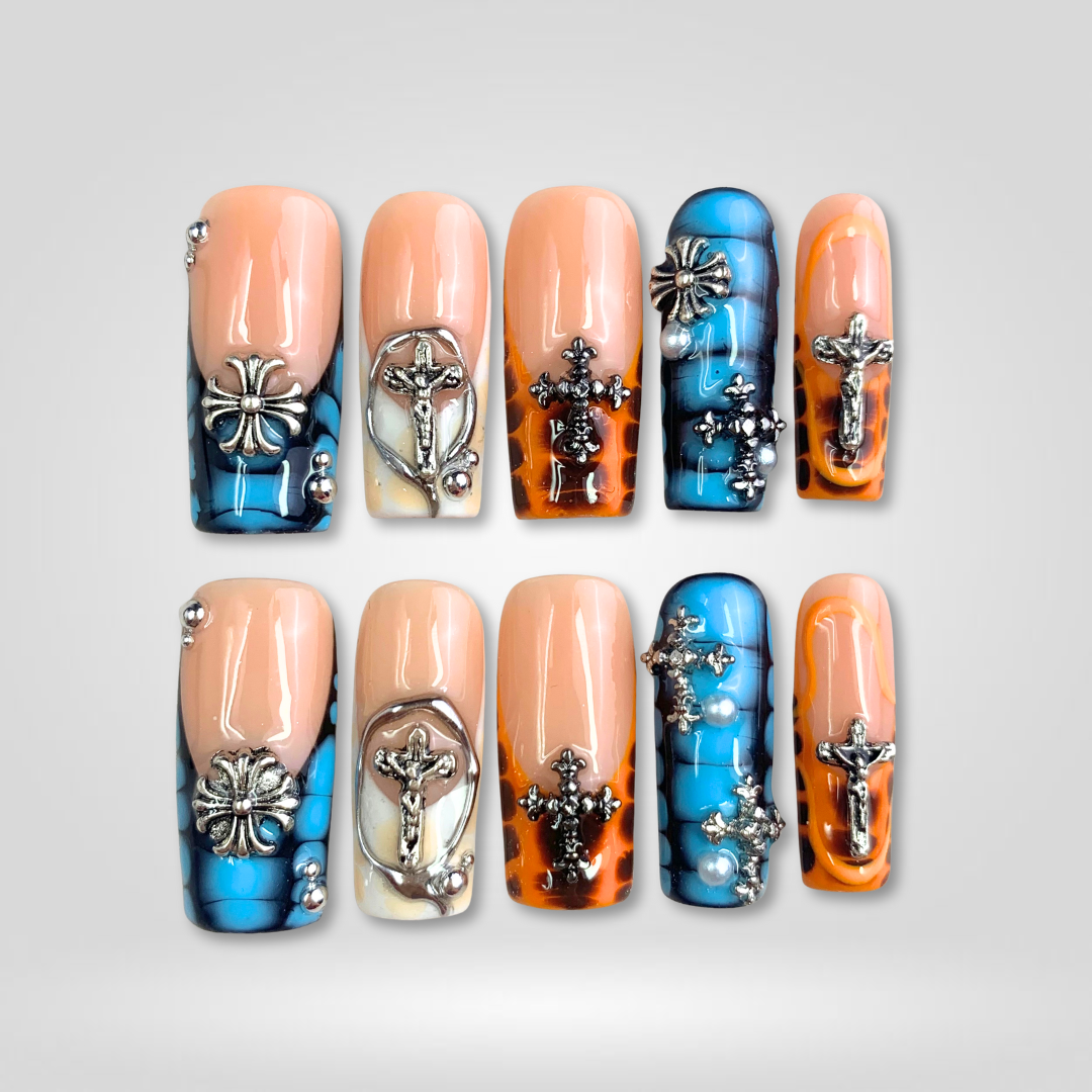 Funky Fusion press-on nail set - XS to L sizing, seasonal design
