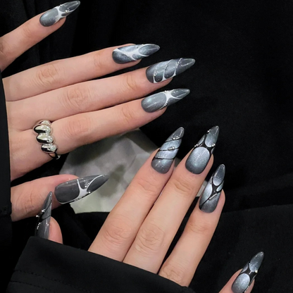Funky Chrome press-on nails close-up texture detail - pearl-shift finish, US shipping