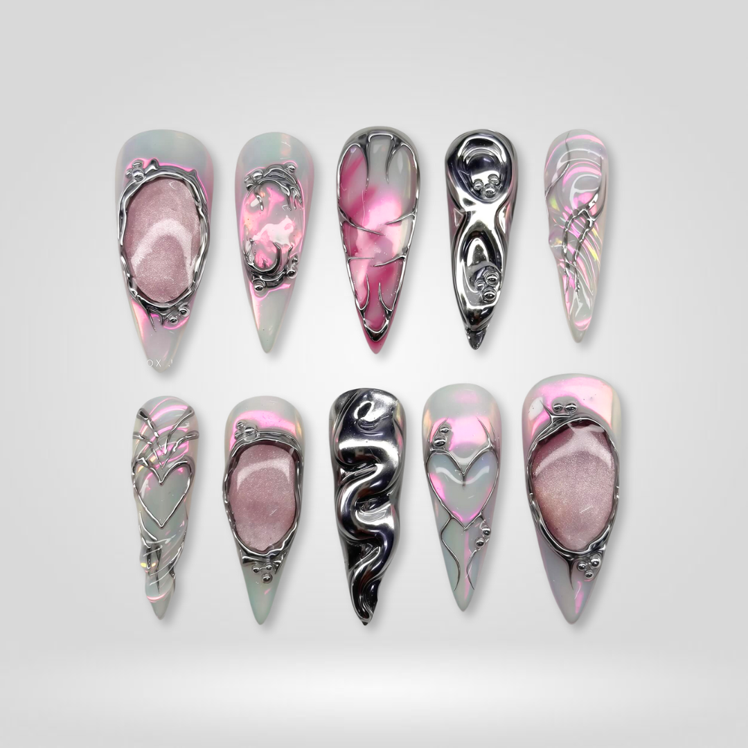Electric Dark soft neutral press-on nails - almond shape, front view