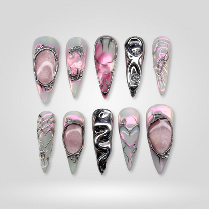 Electric Dark soft neutral press-on nails - almond shape, front view