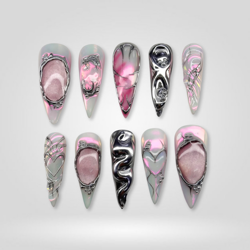 Electric Dark soft neutral press-on nails - almond shape, front view