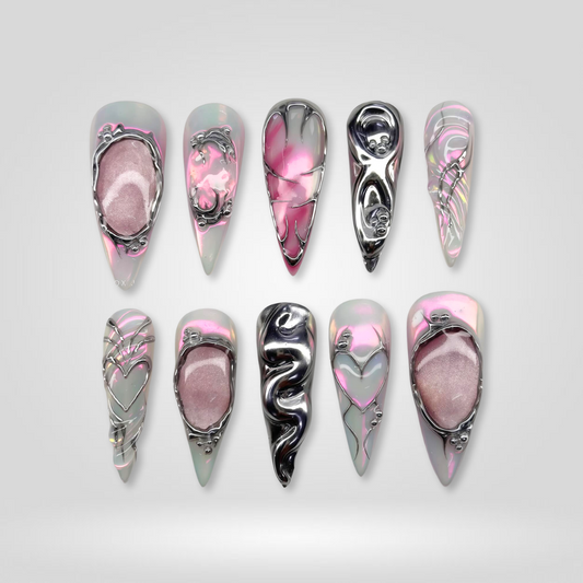 Electric Dark soft neutral press-on nails - almond shape, front view