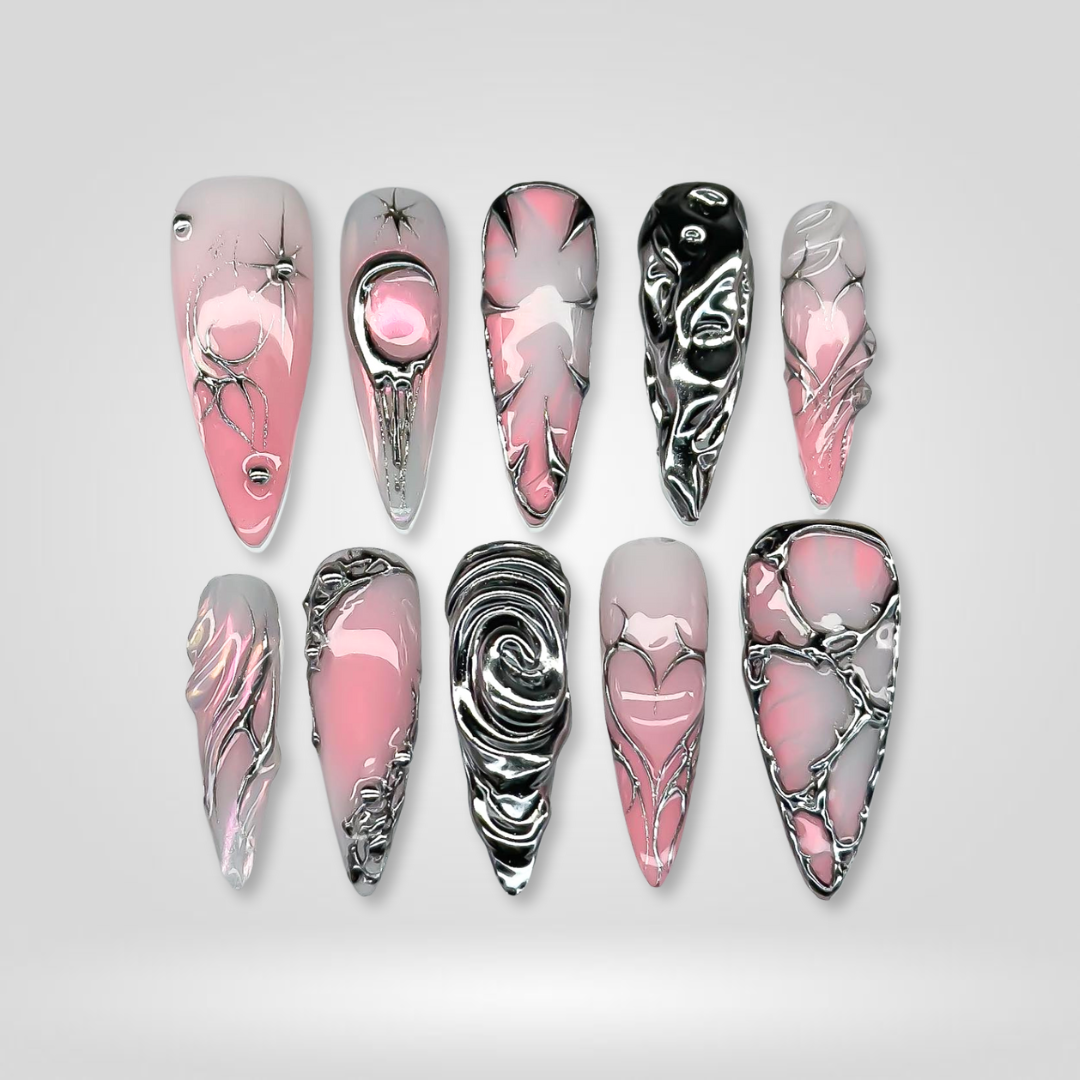 Shadow Glow soft neutral press-on nails - almond shape, front view