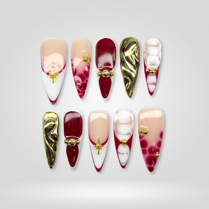 Platinum Edge pearl-shift press-on nails - almond shape, front view