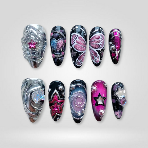 Gothic Glow soft neutral press-on nails - almond shape, front view