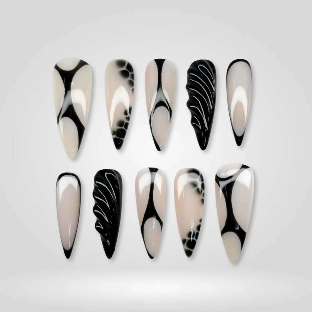Metal Vibe soft neutral press-on nails - almond shape, front view