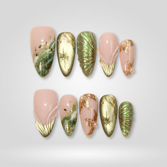 Dreamy Glow sparkle press-on nails - almond shape, front view
