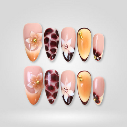 Boho Chic soft neutral press-on nails - almond shape, front view