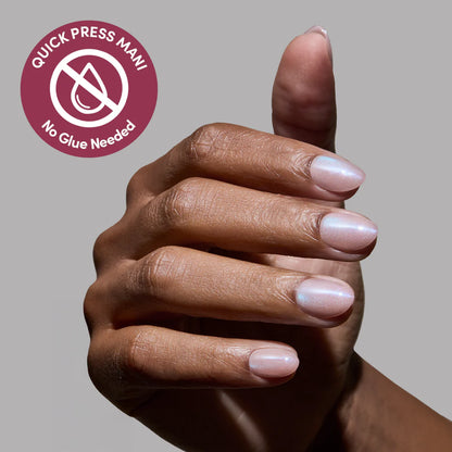 Nude Glazed press-on nails on hand - lifestyle photo, jelly glaze finish
