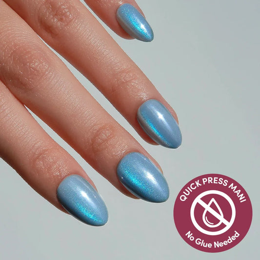 Ocean Prism jelly glaze press-on nails - almond shape, front view