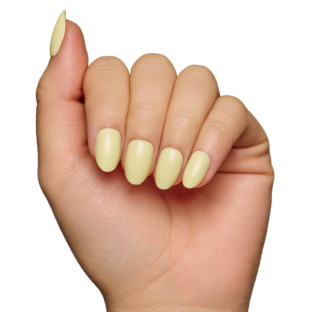 Pastel Yellow press-on nails close-up texture detail - butter yellow finish, US shipping