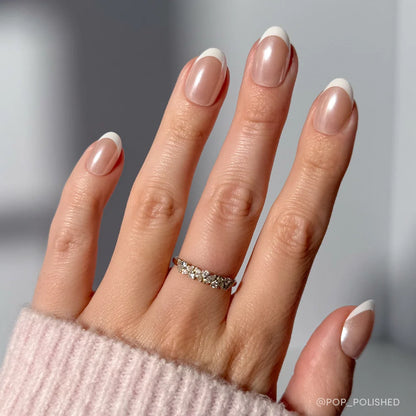 Pearlfect milky cloud dancer press-on nails - oval shape, front view