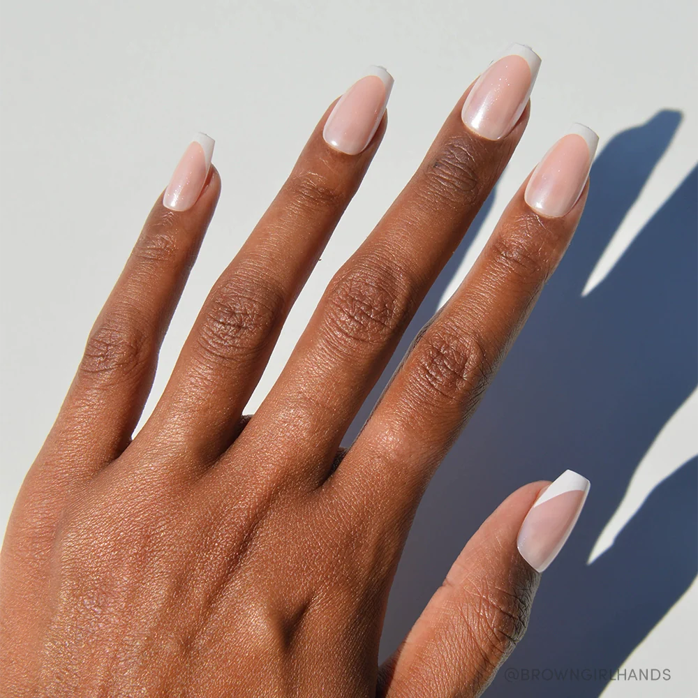 Pearl Glaze milky cloud dancer press-on nails - coffin/ballerina shape, front view