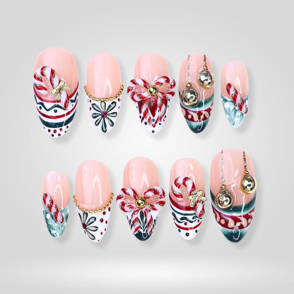 Peppermint Kiss milky cloud dancer press-on nails - almond shape, front view