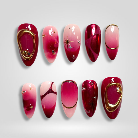 Berry Glow 3d sculptural press-on nails - almond shape, front view