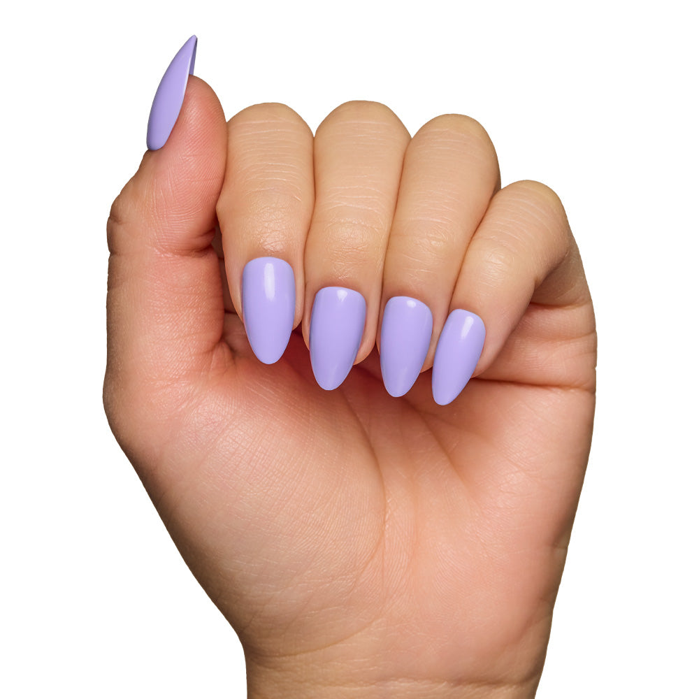 Periwinkle press-on nails close-up texture detail - pastel finish, US shipping