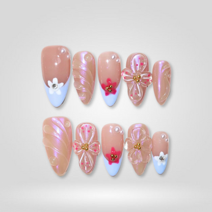 Petal Pop floral press-on nails - almond shape, front view