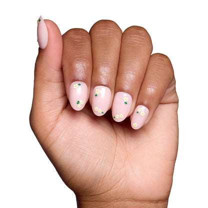 Petals press-on nails on hand - lifestyle photo, floral finish