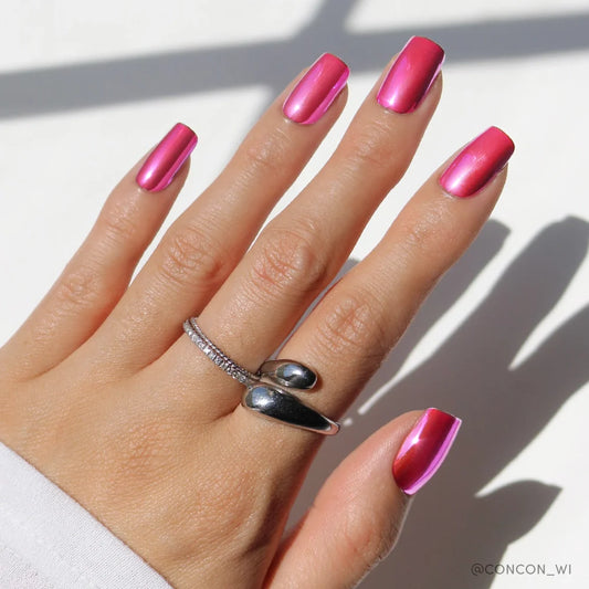 Pink Alloy pearl-shift press-on nails - square shape, front view