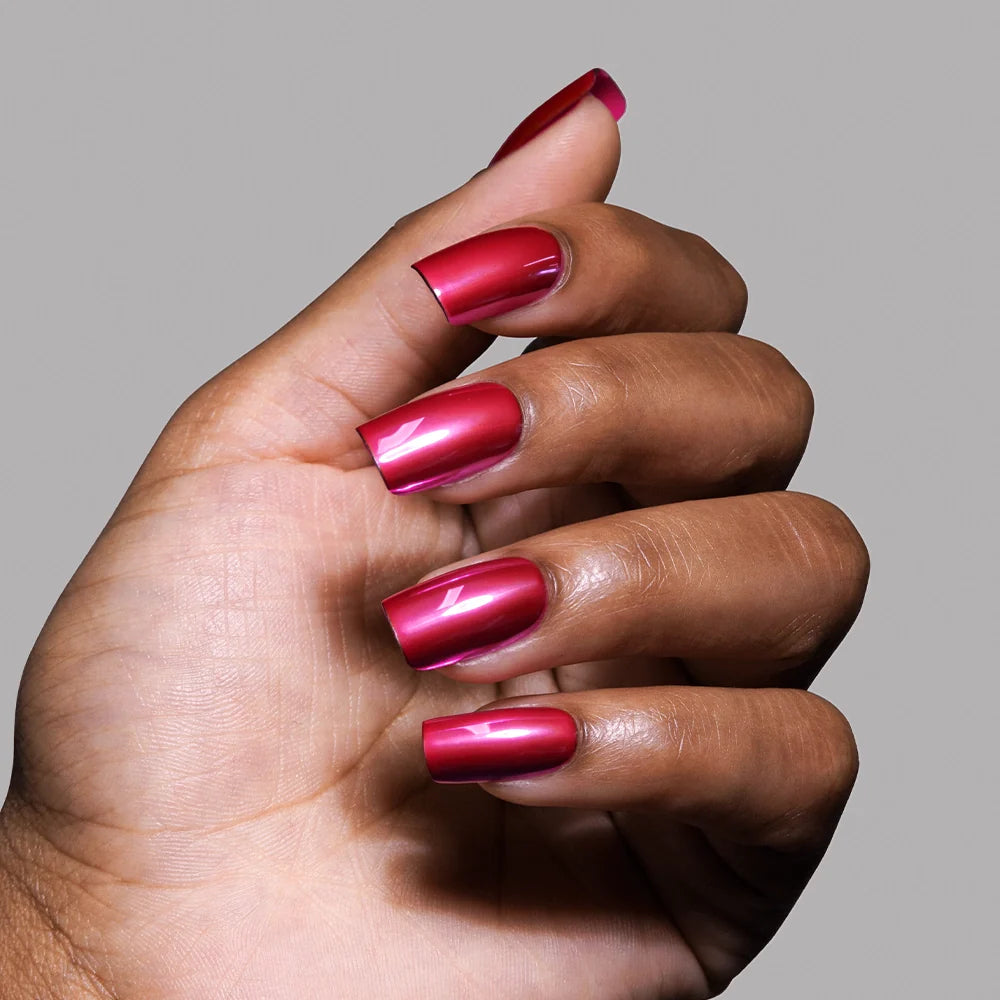 Pink Alloy press-on nail set - XS to L sizing, pearl-shift design