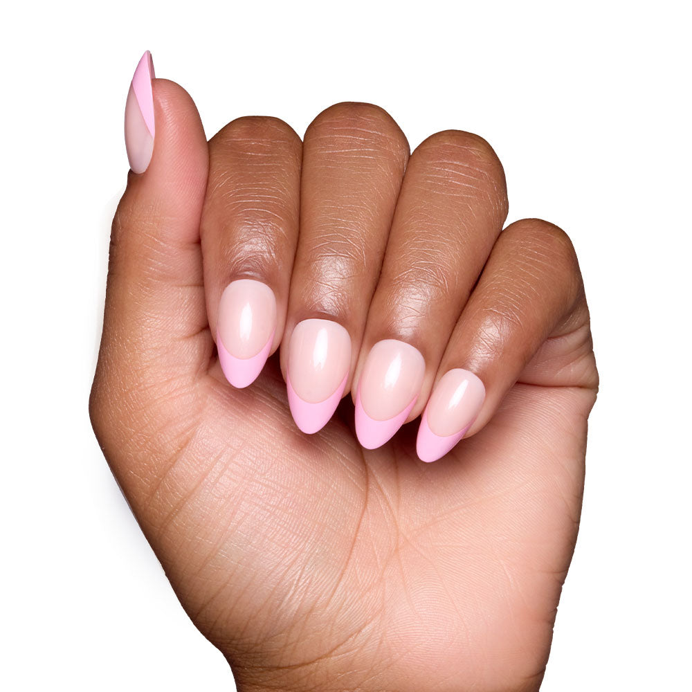 Pink Macaron press-on nail set - XS to L sizing, french tip design