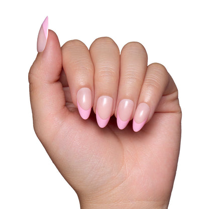 Pink Macaron press-on nails close-up texture detail - french tip finish, US shipping