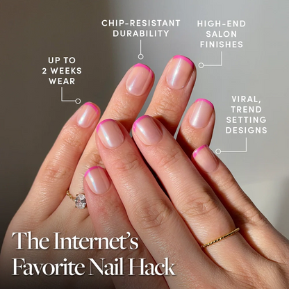 Pink Tutu press-on nails close-up texture detail - dipped french finish, US shipping