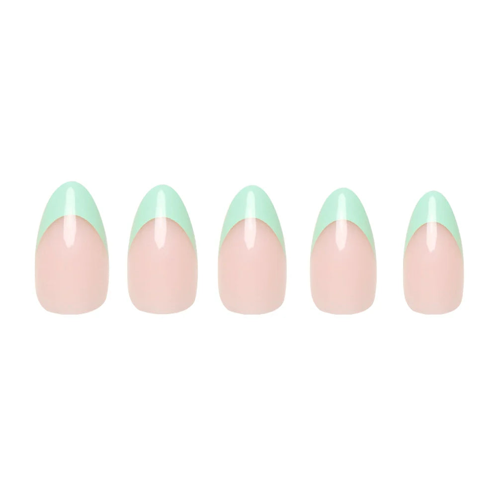 Pistachio Crème press-on nails close-up texture detail - french tip finish, US shipping