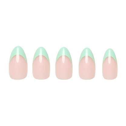 Pistachio Crème press-on nails close-up texture detail - french tip finish, US shipping