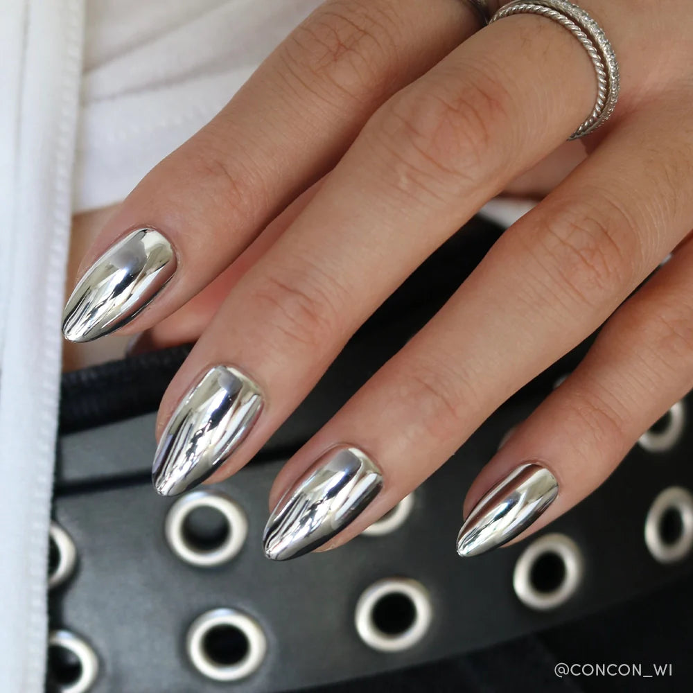 Platinum press-on nails - image 5 of 8, pearl-shift almond