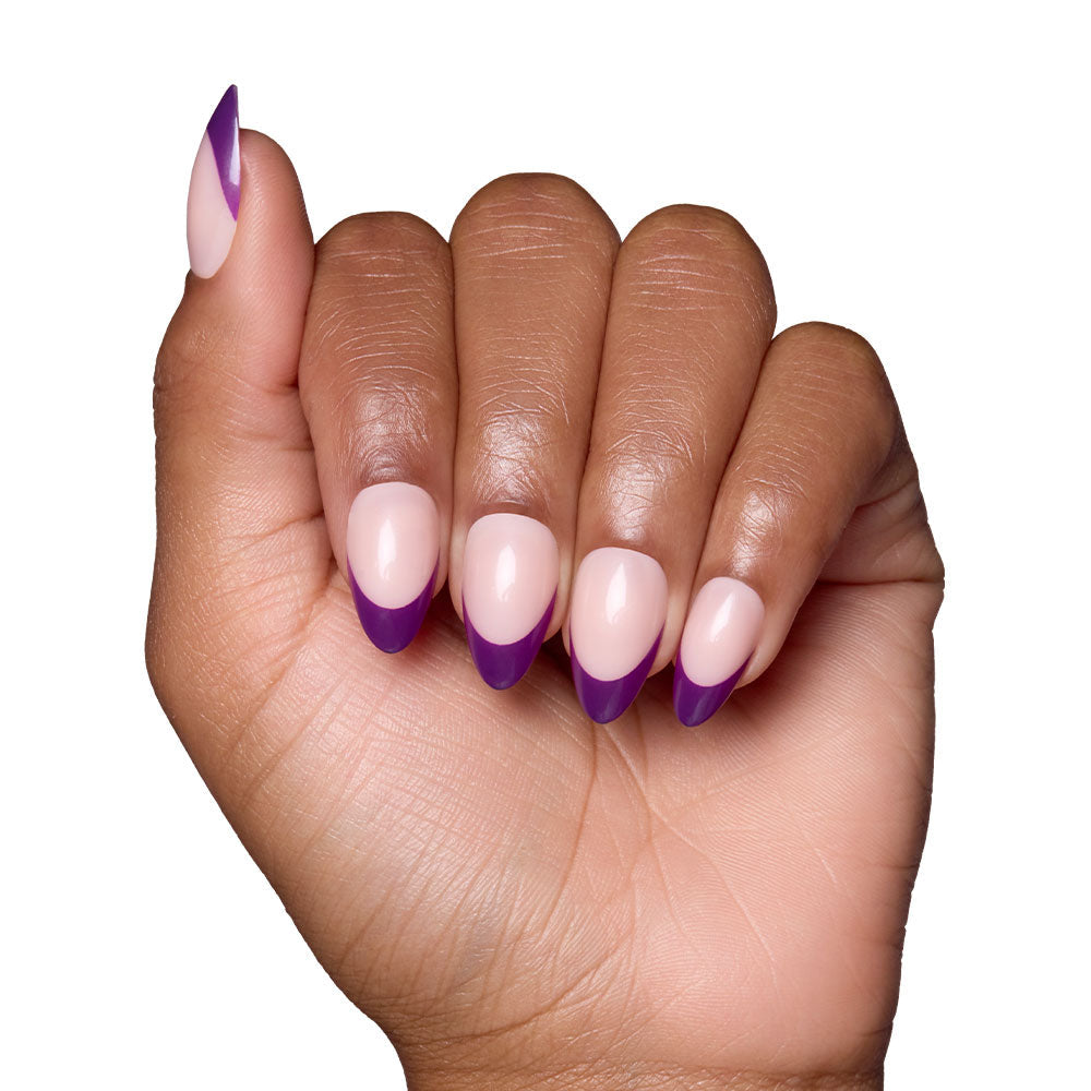 Plum press-on nails close-up texture detail - french tip finish, US shipping