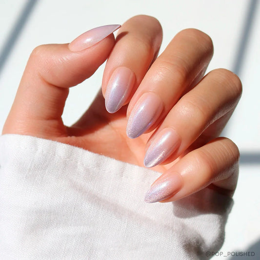 Polar Day cat-eye velvet press-on nails - almond shape, front view