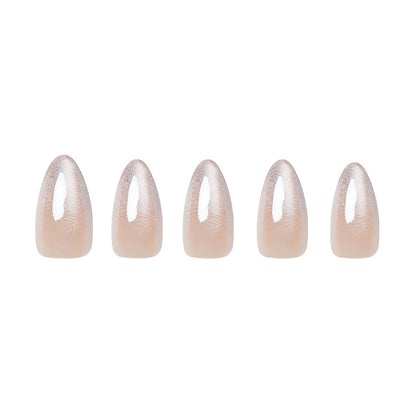 Polar Night press-on nails on hand - lifestyle photo, cat-eye velvet finish