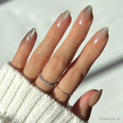 Polar Night cat-eye velvet press-on nails - almond shape, front view