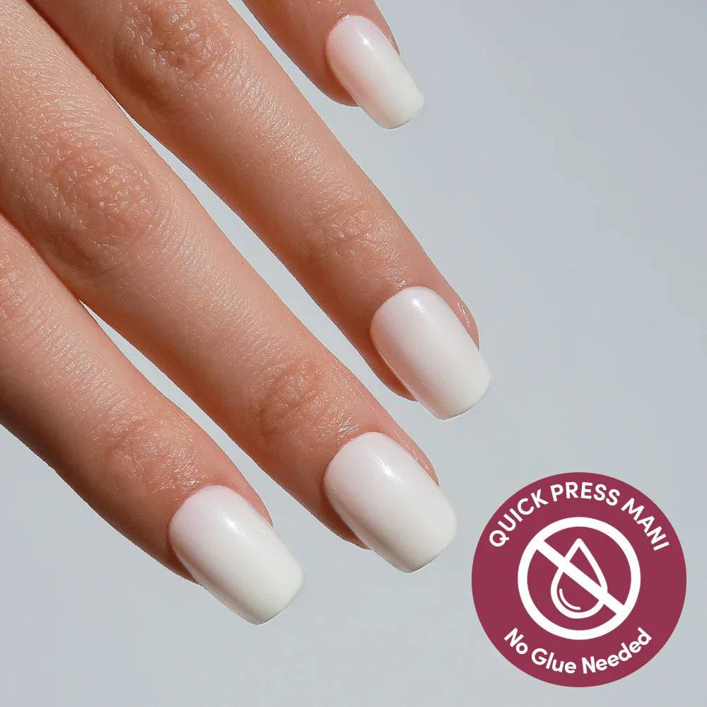 Porcelain milky cloud dancer press-on nails - square shape, front view
