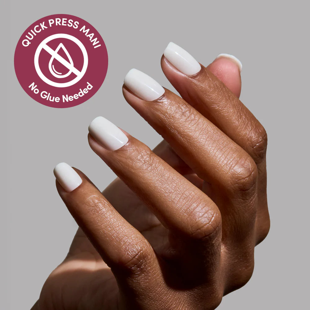 Porcelain press-on nails on hand - lifestyle photo, milky cloud dancer finish
