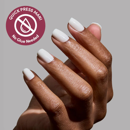 Porcelain press-on nails on hand - lifestyle photo, milky cloud dancer finish