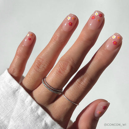 Pretty Bloom french tip press-on nails - square shape, front view