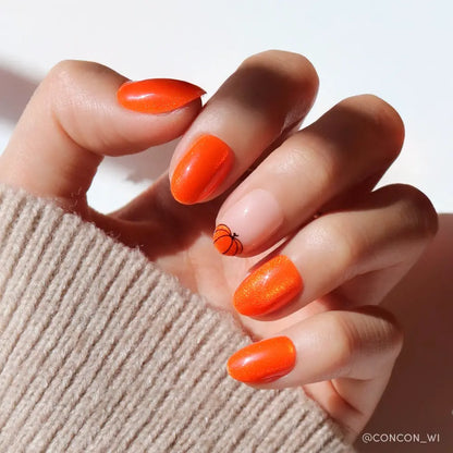 Pumpkin Patch cat-eye velvet press-on nails - oval shape, front view