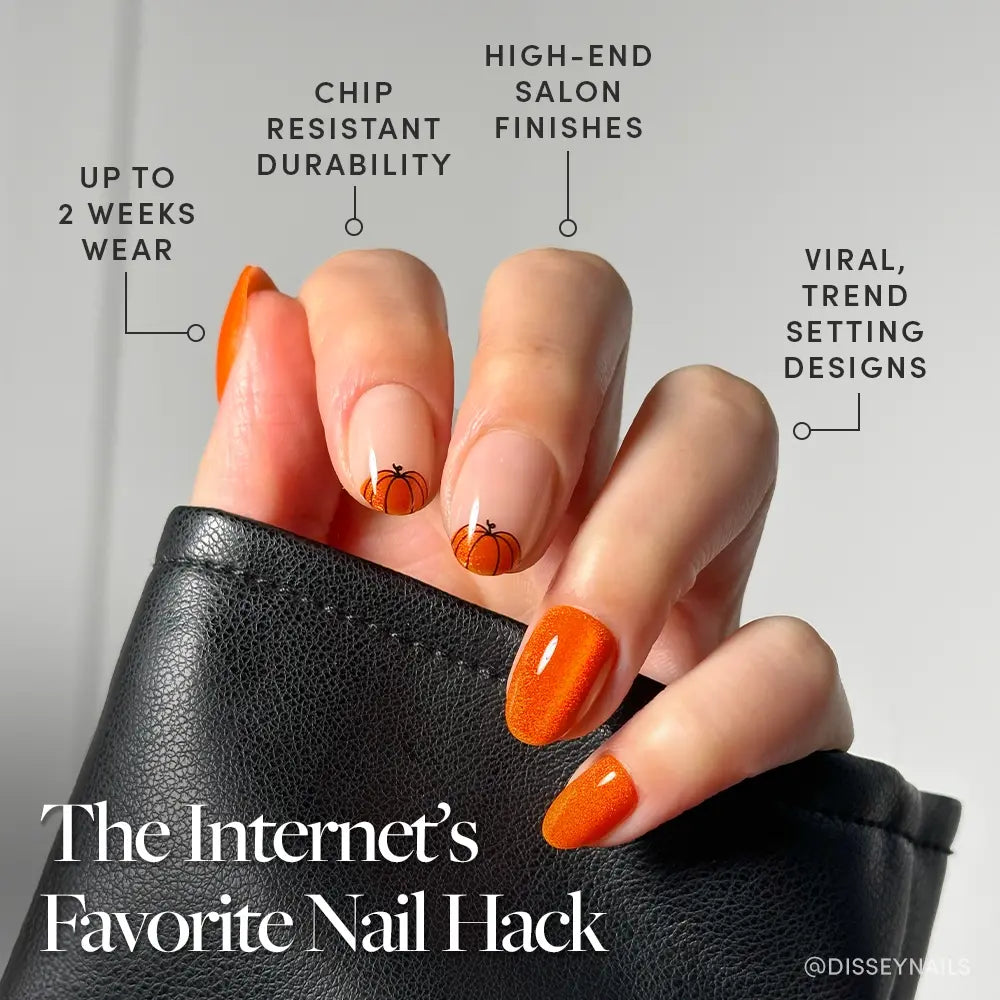 Pumpkin Patch press-on nail set - XS to L sizing, cat-eye velvet design